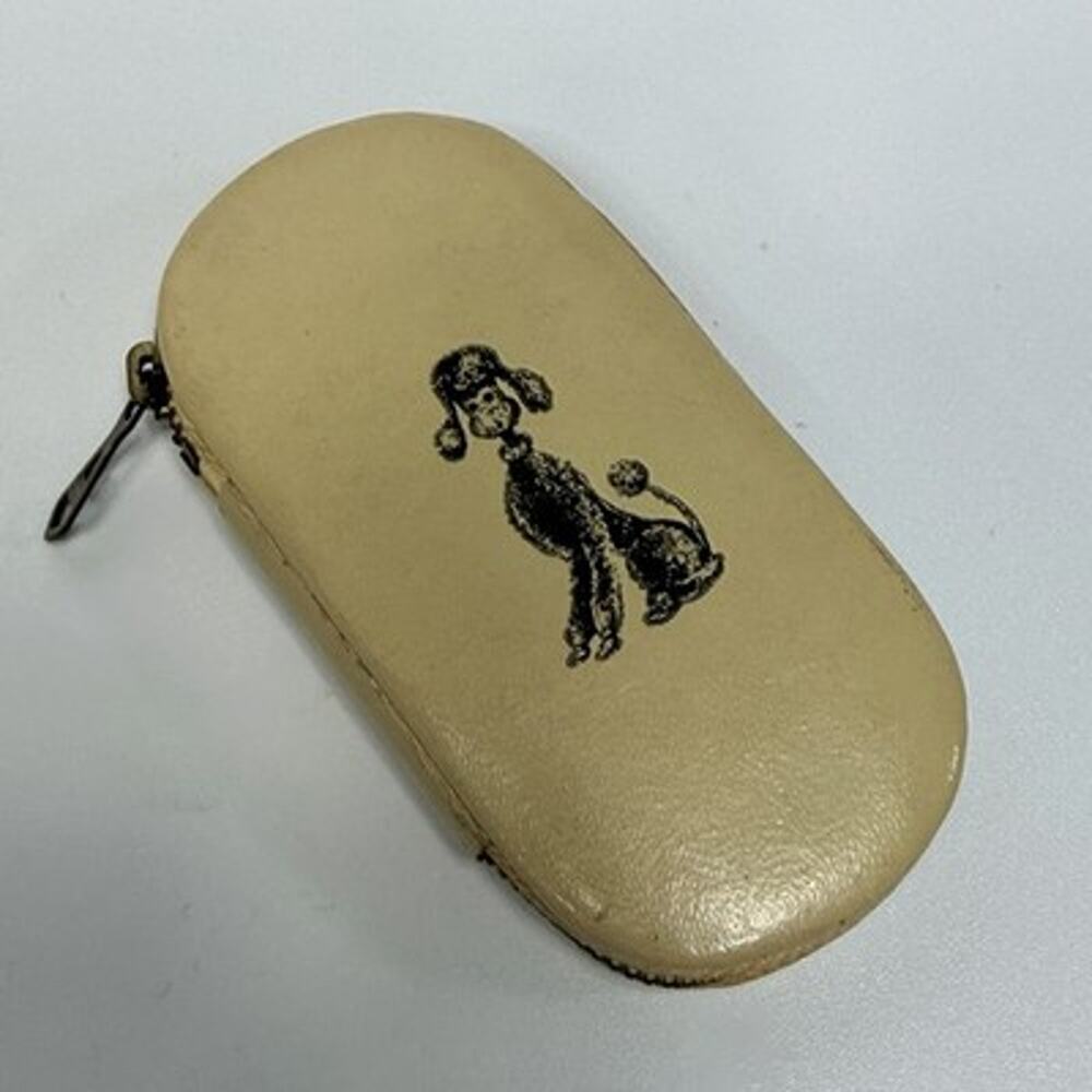 Vtg White Black Poodle Manicure Kit Zipper Case Travel W Germany Trix 3.5"